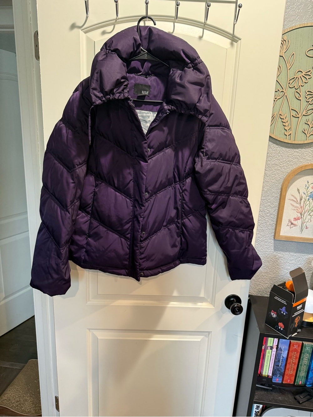 a.n.a Dark Purple Quilted Hooded Puffer Jacket